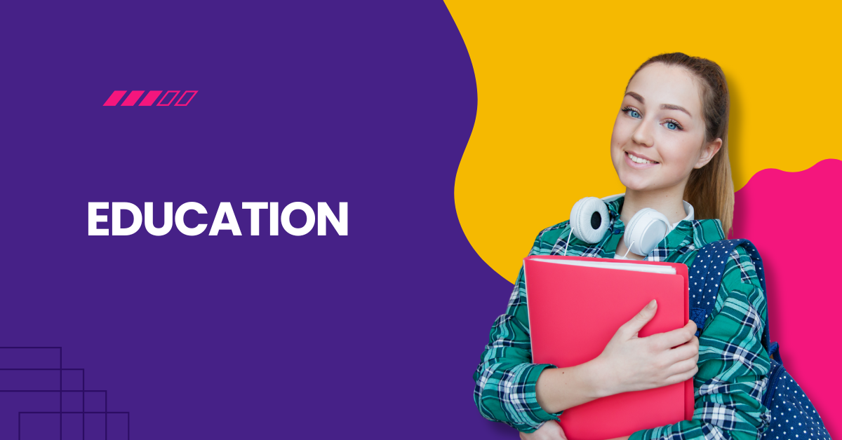 A woman holding a book titled "Education," symbolizing the importance of learning and knowledge acquisition.