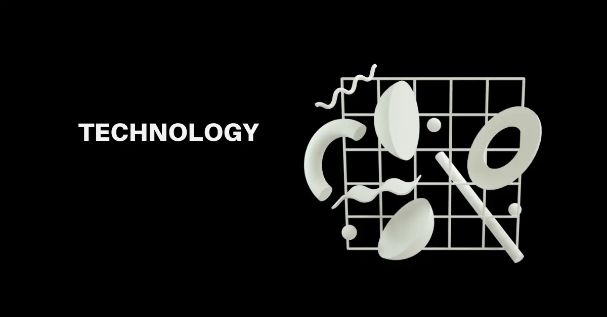 A black background featuring the word "technology" prominently displayed in a modern font.